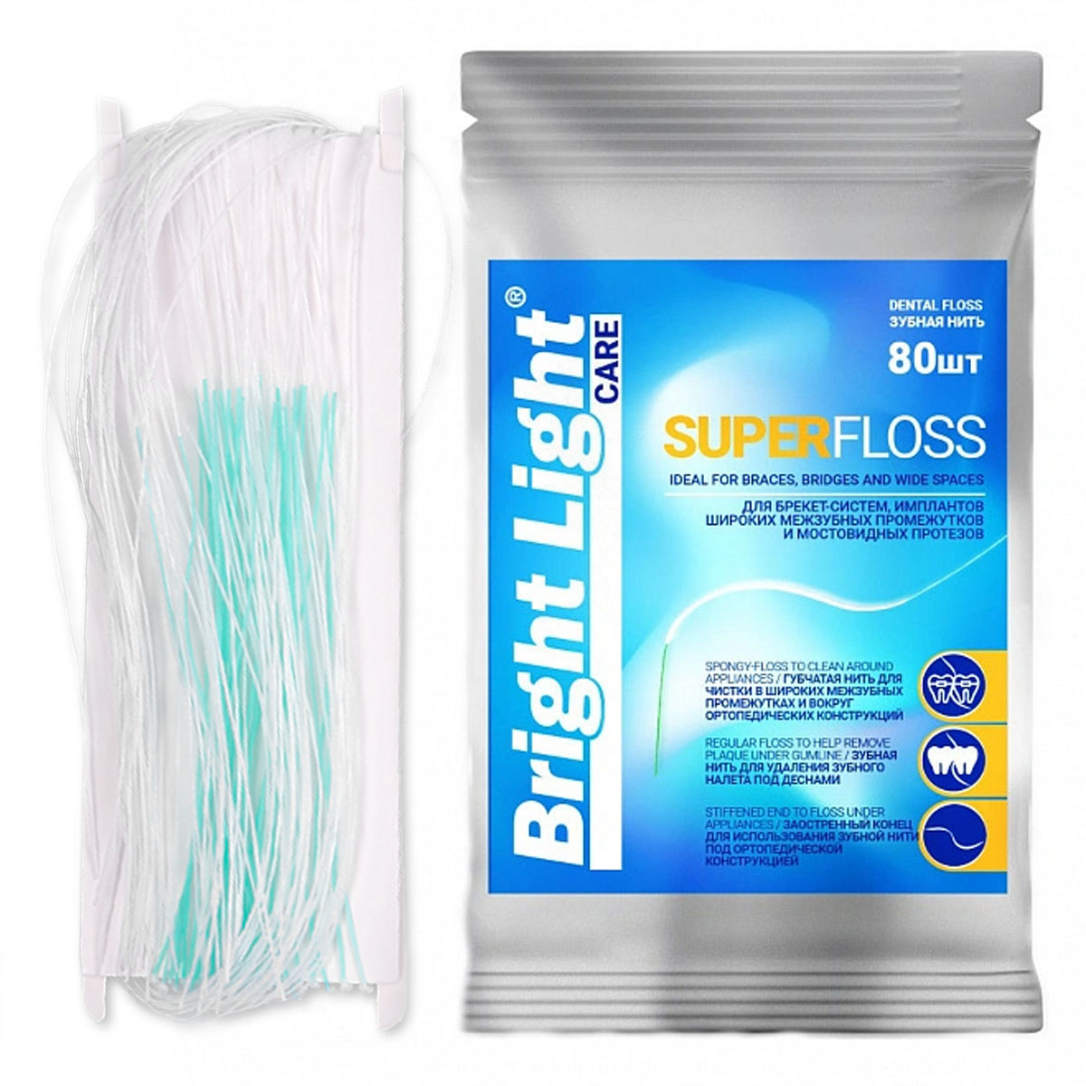 Зубная нить Bright Light superfloss (80 штук) Аптека 7 Купить Зубная нить Bright Light superfloss (80 штук) 7