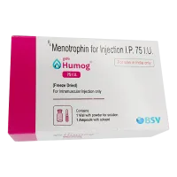 Купить Хумог 75 МЕ (Менотропин) Humog HP 75 МЕ ФСГ+75 МЕ ЛГ, лиоф. д/р-ра для в/м введ, 1 шт.