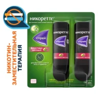 Купить Никоретте® Спрей никотиновый от курения 150 доз фруктово-мятный 1 мг/доза 13,2 мл 2 шт 10