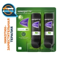Купить Никоретте® Спрей никотиновый от курения 150 доз мятный 1 мг/доза 13,2 мл 2 шт 10